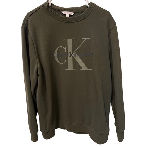 CK Calvin Klein Jeans Green Crewneck Long Sleeve Sweatshirt Size Large EUC Cozy - Picture 1 of 4